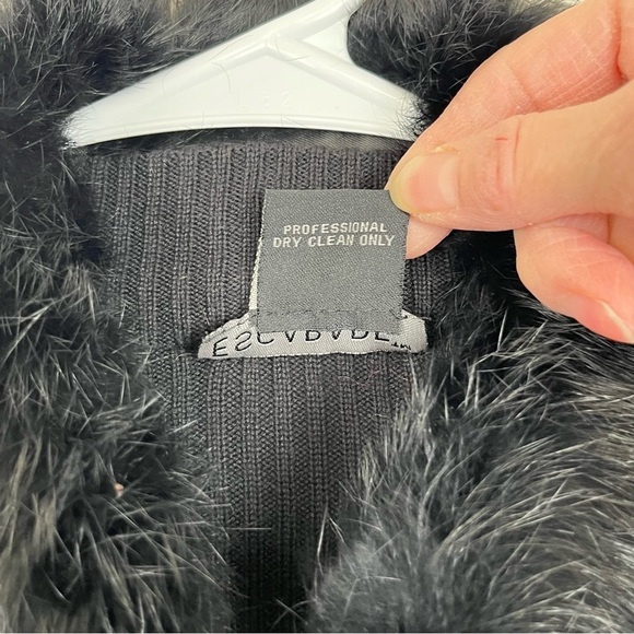 Escapade 100% Genuine Suede Front with Rabbit Hair Collar Women’s Black Jacket - Picture 8 of 9